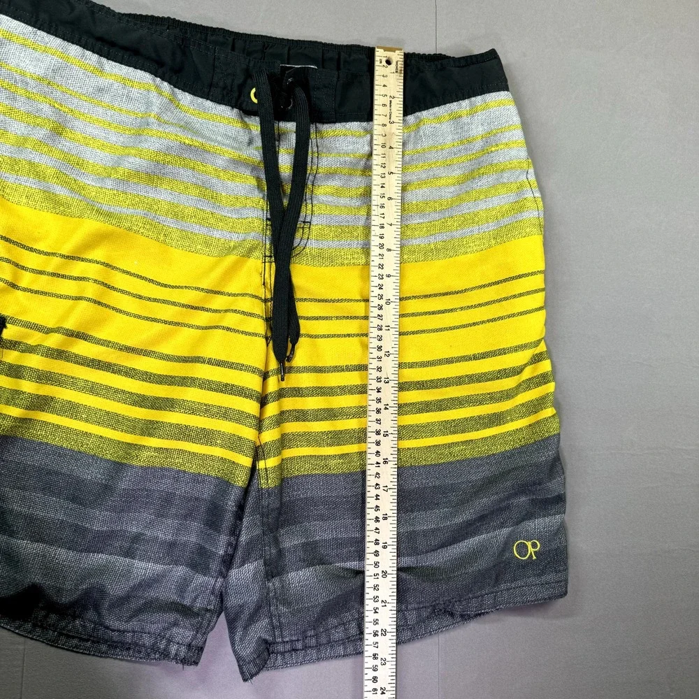 Ocean Pacific Board‎ Shorts Men L OP Striped Swim Trunks Surf Yellow Pocket